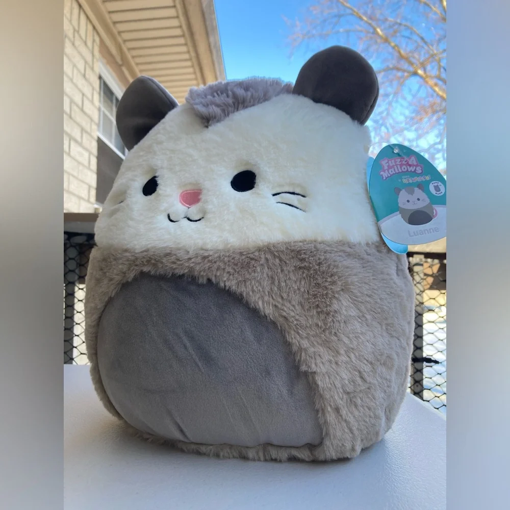 RARE Squishmallows Fuzzamallows Luanne 12" Fluffy White Grey Opossum Rat Mouse - Picture 17 of 17